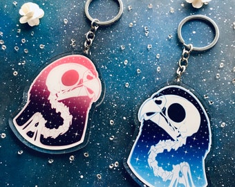 Budgie Parakeet Skull 3" Acrylic Charm Keychain // Gifts for Bird Lovers // Pet Loss Holiday Ornament Gift