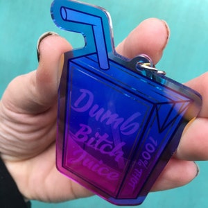 Dumb Bitch Juice 3 Iridescent Acrylic Charm // Holographic Rainbow Itabag Keychain image 5