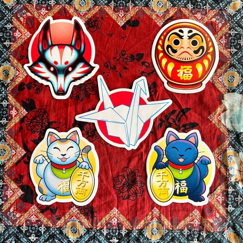 tengu, japanese, anime, kami, god, spirit, kimono, design, flame, blue,  red Sticker for Sale by Zagalar