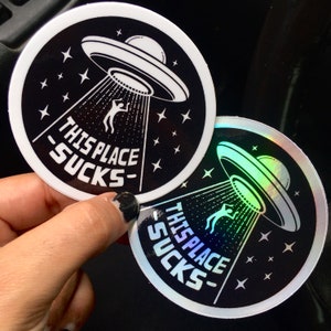 Alien UFO 3&quot; Gloss/Holo Vinyl Stickers // Area 51 Space Laptop Water Bottle Sticker Slap
