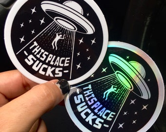 Alien UFO 3" Gloss/Holo Vinyl Stickers // Area 51 Space Laptop Water Bottle Sticker Slap