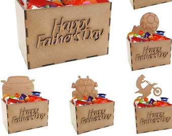 Fathers Day Treat Box Hamper Gift Fillable Craft Kit MDF Wooden Chocolate box