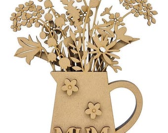 MDF Mum Flower Pot Plaque – Layered Mother's Day Craft (25cm x 15cm)
