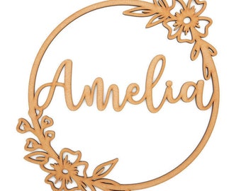 Personalised Wooden MDF Name Hoop Circle Sign Wall Plaque Wood Decor