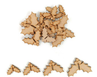 Holly leaves MDF Craft Shapes Wooden Decoration Christmas Embellishments berries