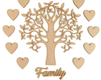 Family Tree Set Laser Cut Wooden Craft Blank Shape Wedding Guestbook Art Apple
