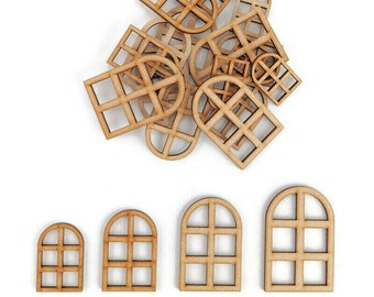 House Window MDF Craft Shapes Wooden Blank Home Tags Decoration Embellishments