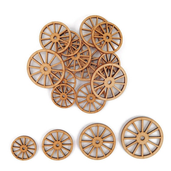 10 Ruedas De Carro Antiguas 100mm Madera MDF - Decoración, Manualidades, Formas Artesanales
