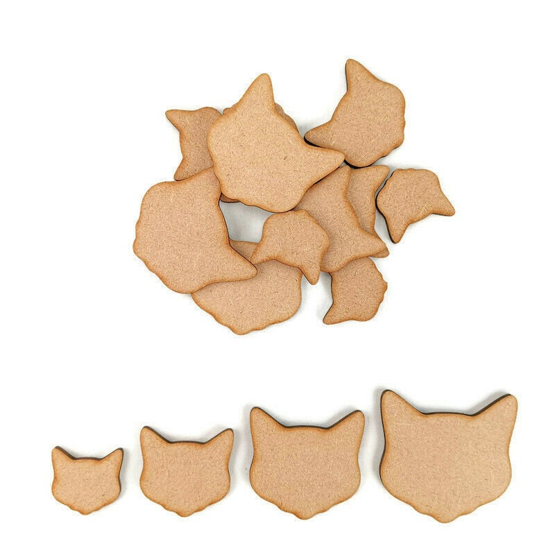 Laser cut Gift Tags Decorations Blank Shapes Choice of 2cm-15cm Wooden Cat Face Craft shapes Embellishments