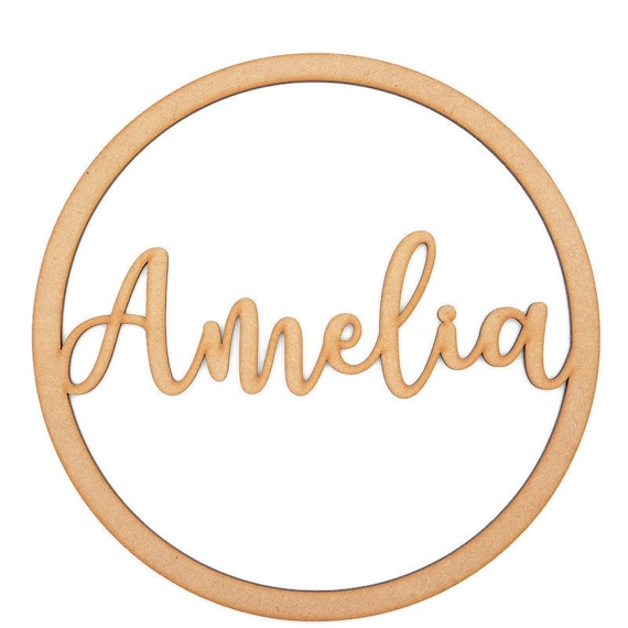 Personalised Wooden Name Hoop Circle Sign Wall Plaque Wood MDF Decor