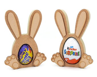 Freestanding Easter Bunny Egg Holder: Unpainted MDF Craft (14cm x 8cm)