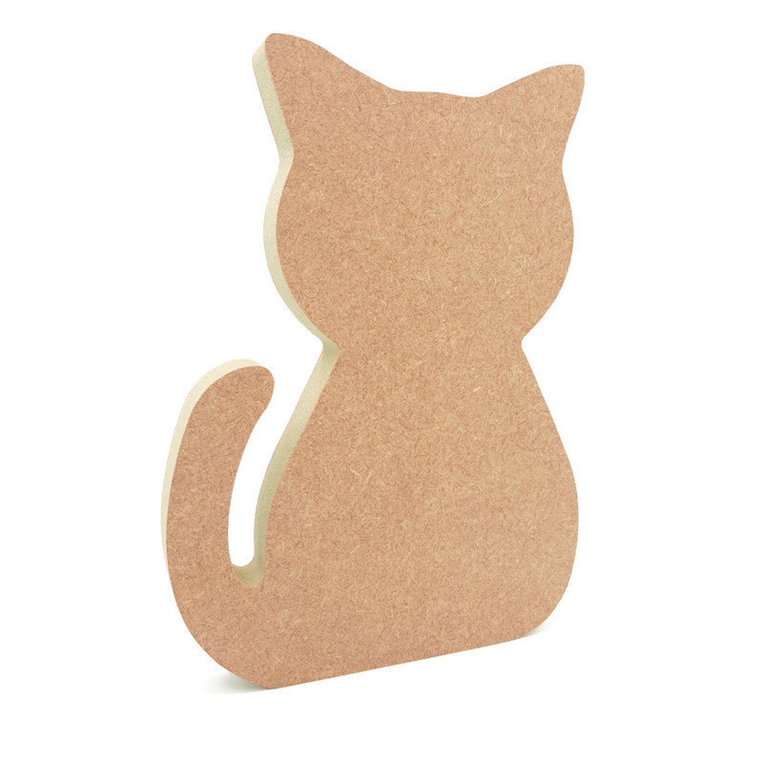 Freestanding cute sitting cat, kitty wooden MDF Blank Shape, Unpainted, 18mm thick