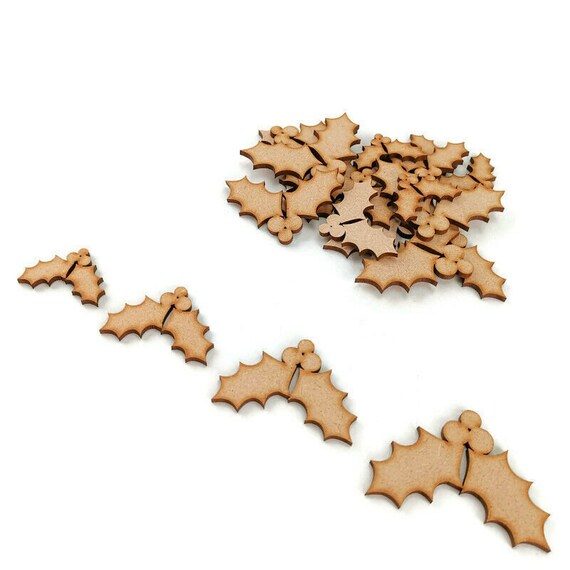 Wooden MDF Christmas Shapes Tree Star Holly Xmas Decoration Plaque Craft Blank