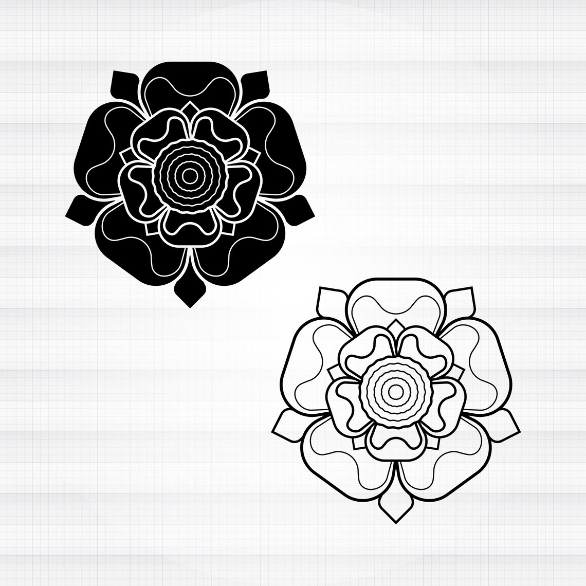 Tudor Rose of England Silhouette & Outline Set (SVG PNG PDF) Red Rose ...