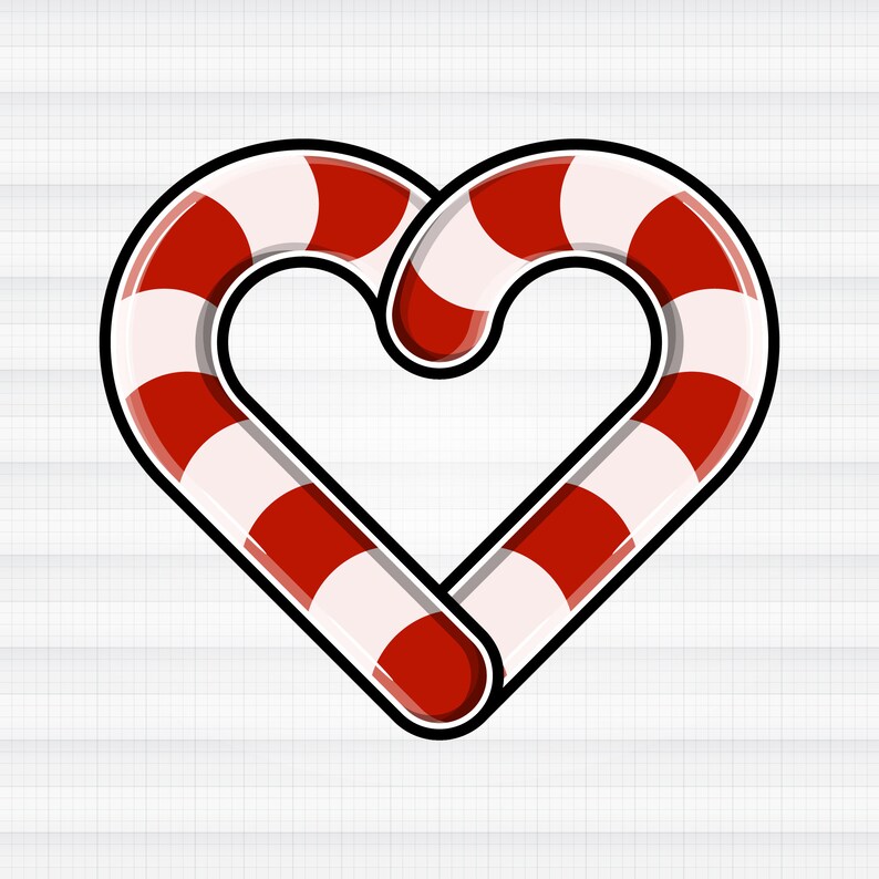Heart Shape Candy Canes SVG PNG Red White Love Christmas Decor Digital