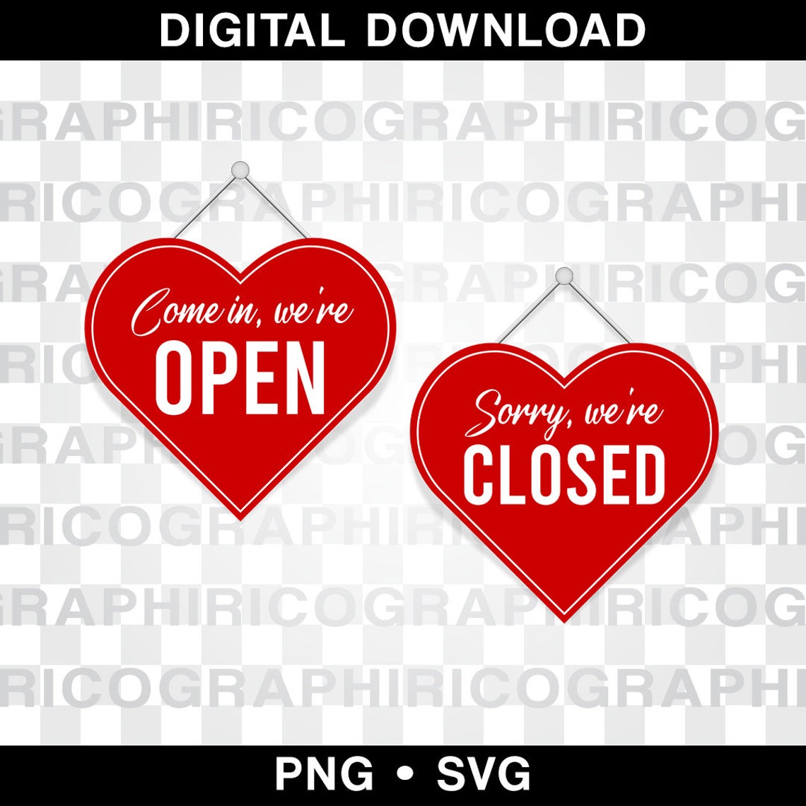 Heart Shape Open Closed Store Sign SVG PNG Clipart Instant Download ...