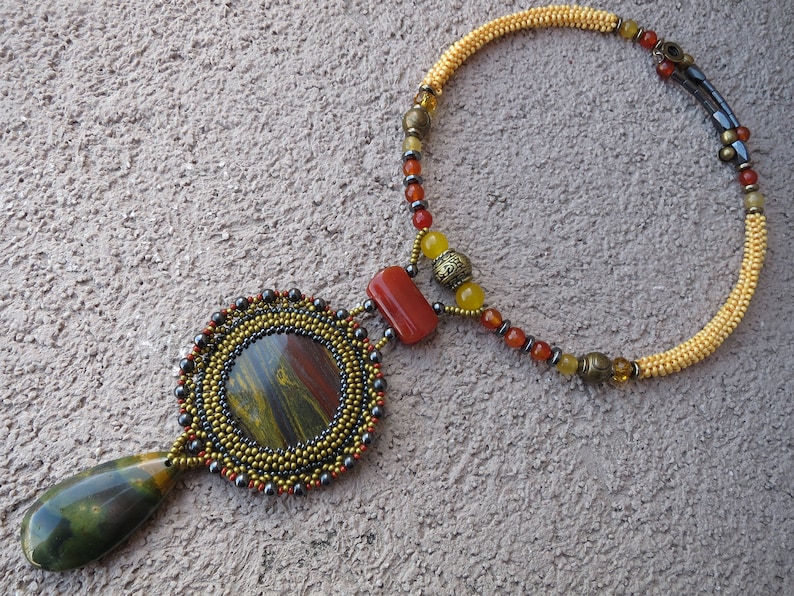 hematite tiger/'s eye Necklace with jasper