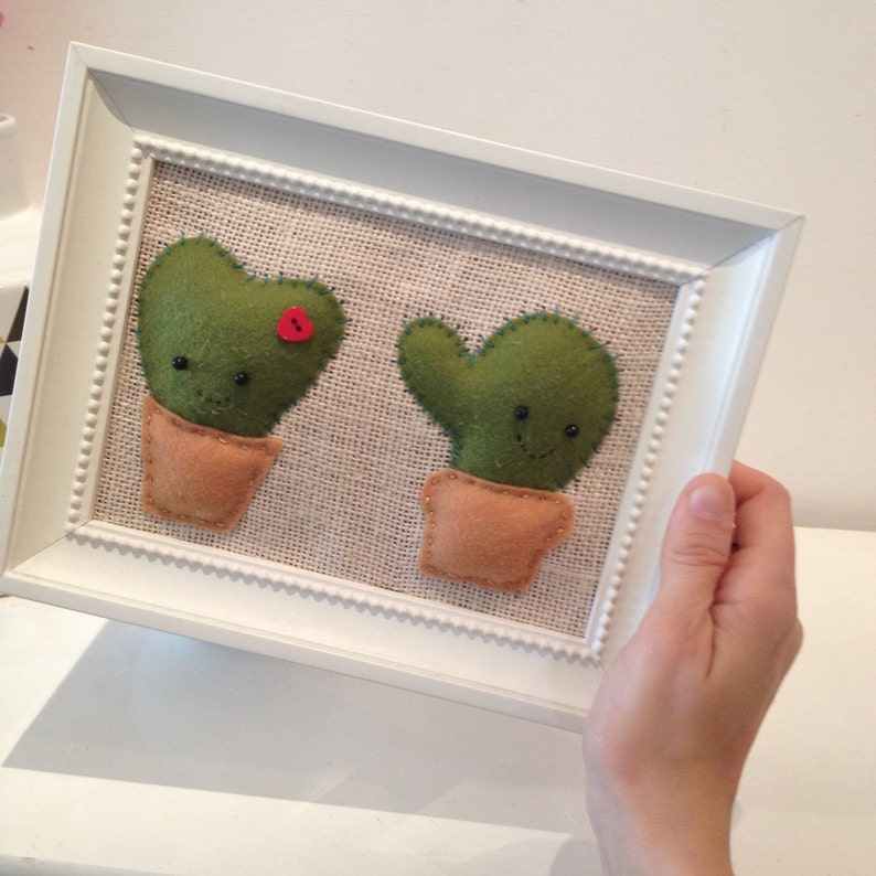 Paintings with cute cactus, felt and jute image 2