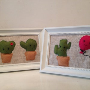 Paintings with cute cactus, felt and jute image 3