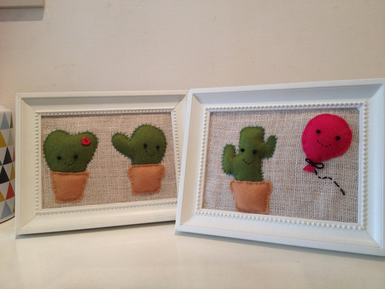 Paintings with cute cactus, felt and jute image 3