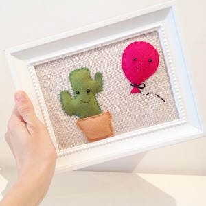 Paintings with cute cactus, felt and jute image 1