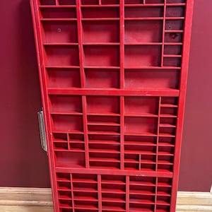 RED Vintage Hamilton Wood Printers Drawer Letterpress Shadow Box Type Set has 89  Compartments, 32” x 17”