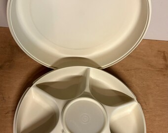 Vintage Tupperware Divided Relish Tray and Dip Bowl 4 piece