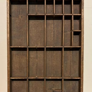 Vintage Wood Printers Tray Drawer Trinket Shadowbox – 20 Compartment Display Organizer