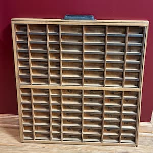 Vintage Wood Printer Drawer Tray 98 Compartment Letterpress Shadow Box 26 1/2” x 24 1/4”