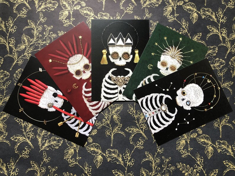 Skeleton Postcard Prints - Set of 5 Set Bewitching - Etsy