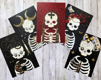 Set C - Set of 5 Postcard Prints of Skeletons 10.5cm x 14.8cm SET C