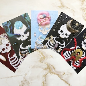 Set D - 5er Set Postkarten Drucke von Skeletten 10,5cm x 14,8cm SET D