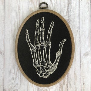 Skeletal Hand Bones 7x5.2 inch Oval Embroidery Skeleton Inverted Black X-Ray Left Hand