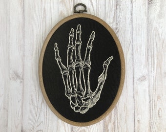 Skeletal Hand Bones 7x5.2 inch Oval Embroidery Skeleton Inverted Black X-Ray Left Hand