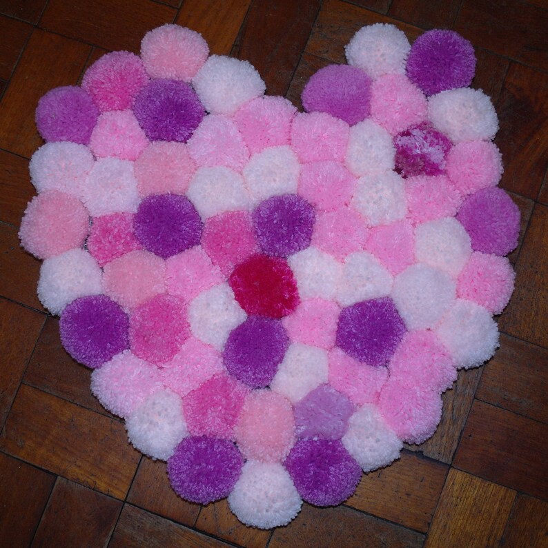 Pompom rug pink rug heart shaped rug nursery decor Etsy
