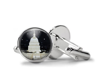 Silver US Capital Building Cuff Links
