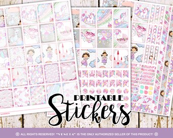 Unicorn Rainbow Fairy Printable Daily Planner Stickers Baby Girl Unicorn Rainbow Fairy Princes Clouds Pink Blue Mint 8.5x11 Instant Download