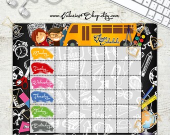 School Schedules Weekly Planner Chalkboard SchoolBus SchoolBoy SchoolGirl Class Schedule Weekly Program Organiser 8.5x11 Instant Download