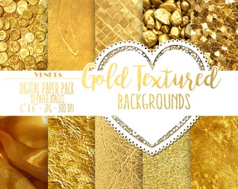 Gold Textured Digital Paper Pack Gold Backgrounds Gold Glitter Foil Gold Tectured Digital Paper Rich Golden Paper Gold Instant Download 6x6