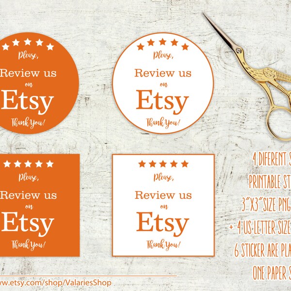 ETSY Review Printable Stickers Etsy Stickers Etsy Labels Please, review us on Etsy Printable Review Sticker 4 Design 3x3" Instant Download