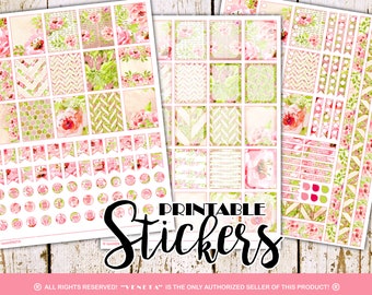 Rose Valley Printable Planner Stickers Daily Planner Stickers Gold Glitter Watercolor Flower Rose Blush Pink Green 8.5x11 Instant Download