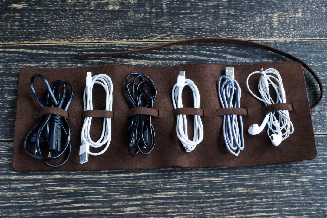 Yohok-Go Leather Cord Organizer – 4-Pack, Crazy Horse Leather Cable Ties For Headphones, USB Cords & Earbuds