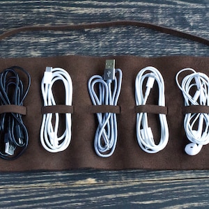 Leather cable organizer, Cord Organizer, Wrap Holder,  Headphone holder, Personalized gift
