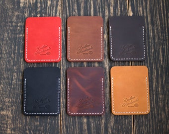 Minimalistische lederen creditcardhouder, slanke portemonnee, portemonnee voorvak, personalisatie cadeau