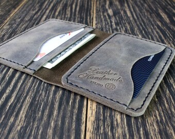 Minimalist wallet, Slim leather wallet, Business card holder, Gifts for men, Personalized gift