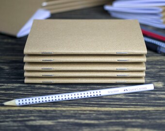 Set of 5 Notebooks, 3.5 x 5.5 inches, Blank Pages, Kraft, Sketchbook, Bulk Notebook, Journal, Sketch