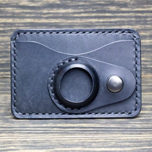 Portatarjetas de identificación, portatarjetas con bolsillo para AirTag, billetera minimalista, soporte para tarjeta de identificación, portatarjetas de cuero, billetera de bolsillo frontal