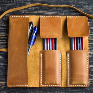Leather pencil case, Personalized gift, Leather pen holder, Multi purpose organizer