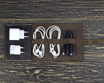 Cable organizer, Personalized gift, Cord organizer, Gift for her, Cord keeper, Gift for him, Cord wrap, Leather cable holder