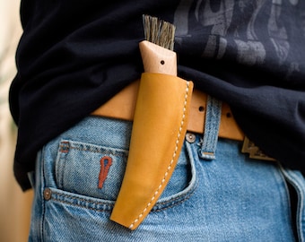 Personalized leather case for Opinel mushroom knife with clip, Gift for mushroom picker, Opinel knife sheath, Monogram gift